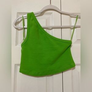 Zara One Shoulder Lime Green Crop Top